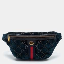 Pre Owned Gucci Blue GG Velvet Web Belt Bag