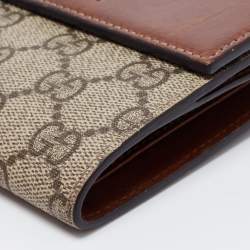 Gucci Brown/Beige GG Supreme Canvas and Leather French Wallet