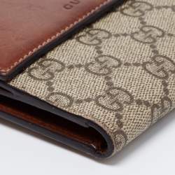 Gucci Brown/Beige GG Supreme Canvas and Leather French Wallet