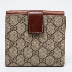 Gucci Brown/Beige GG Supreme Canvas and Leather French Wallet