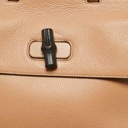 Pre Owned Gucci Beige Leather Medium Bamboo Daily Top Handle Bag
