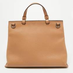 Pre Owned Gucci Beige Leather Medium Bamboo Daily Top Handle Bag