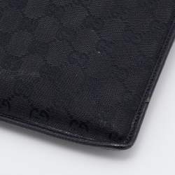 Pre Owned Gucci Black GG Canvas And Leather Flat Messenger Bag