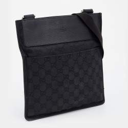 Pre Owned Gucci Black GG Canvas And Leather Flat Messenger Bag