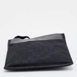 Pre Owned Gucci Black GG Canvas And Leather Flat Messenger Bag