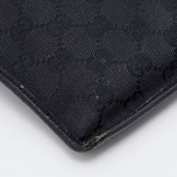 Pre Owned Gucci Black GG Canvas And Leather Flat Messenger Bag