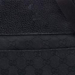 Pre Owned Gucci Black GG Canvas And Leather Flat Messenger Bag