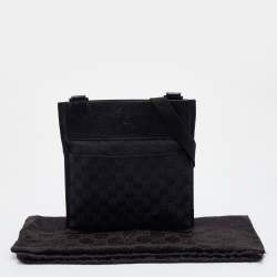 Pre Owned Gucci Black GG Canvas And Leather Flat Messenger Bag