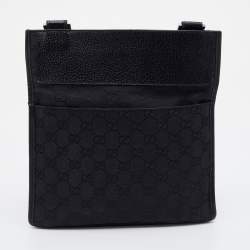 Pre Owned Gucci Black GG Canvas And Leather Flat Messenger Bag