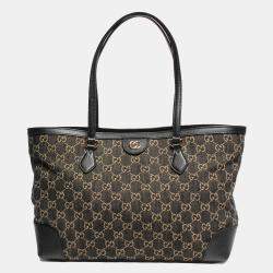 Pre Owned Gucci Black GG Coated Canvas Leather Medium Ophidia Tote Bag 