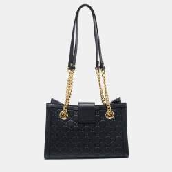 Pre Owned Gucci Black Guccissima Leather Small Padlock Tote