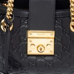 Pre Owned Gucci Black Guccissima Leather Small Padlock Tote