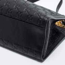 Pre Owned Gucci Black Guccissima Leather Small Padlock Tote