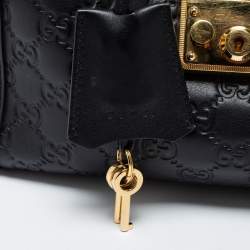 Pre Owned Gucci Black Guccissima Leather Small Padlock Tote