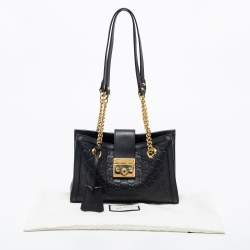 Pre Owned Gucci Black Guccissima Leather Small Padlock Tote