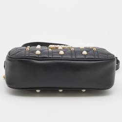 Pre Owned Gucci Black Quilted Leather Embellished Small GG Marmont Shoulder Bag