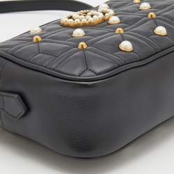 Pre Owned Gucci Black Quilted Leather Embellished Small GG Marmont Shoulder Bag