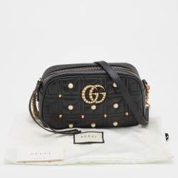 Pre Owned Gucci Black Quilted Leather Embellished Small GG Marmont Shoulder Bag