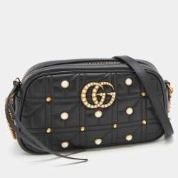 Pre Owned Gucci Black Quilted Leather Embellished Small GG Marmont Shoulder Bag