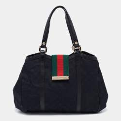 Pre Owned Gucci Black GG Canvas and Leather Medium New Ladies Web Tote  
