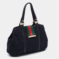 Pre Owned Gucci Black GG Canvas and Leather Medium New Ladies Web Tote  
