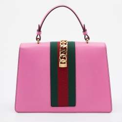 Pre Owned Gucci Pink Leather Medium Sylvie Top Handle Bag