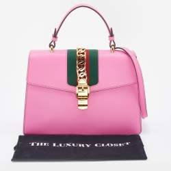 Pre Owned Gucci Pink Leather Medium Sylvie Top Handle Bag