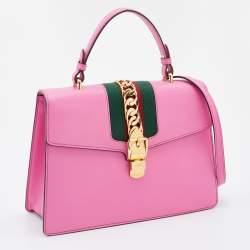 Pre Owned Gucci Pink Leather Medium Sylvie Top Handle Bag