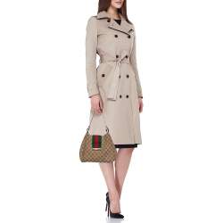 Pre Owned Gucci Beige/Brown GG Canvas And Leather Medium New Ladies Web Hobo