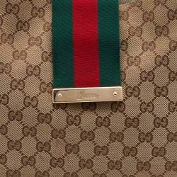 Pre Owned Gucci Beige/Brown GG Canvas And Leather Medium New Ladies Web Hobo