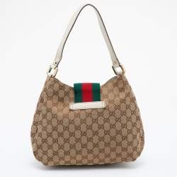 Pre Owned Gucci Beige/Brown GG Canvas And Leather Medium New Ladies Web Hobo