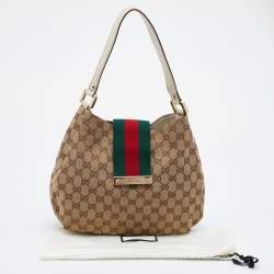 Pre Owned Gucci Beige/Brown GG Canvas And Leather Medium New Ladies Web Hobo