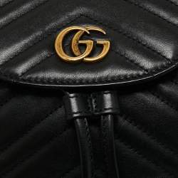 Pre Owned Gucci Black Matelassé Leather GG Marmont Backpack