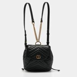 Pre Owned Gucci Black Matelassé Leather GG Marmont Backpack