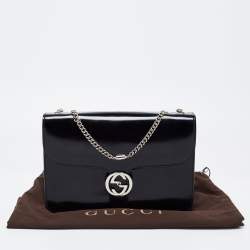 مملوكة مسبقًا Gucci Black Leather Medium Interlocking G Shoulder Bag