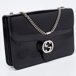 مملوكة مسبقًا Gucci Black Leather Medium Interlocking G Shoulder Bag