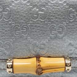 Gucci Silver Guccissima Leather Bamboo Bar Compact Wallet