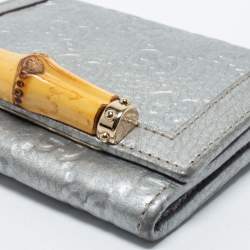 Gucci Silver Guccissima Leather Bamboo Bar Compact Wallet