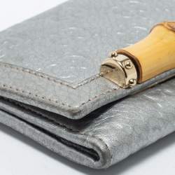 Gucci Silver Guccissima Leather Bamboo Bar Compact Wallet