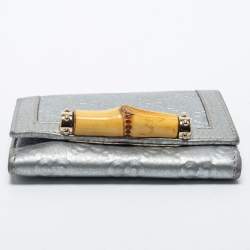 Gucci Silver Guccissima Leather Bamboo Bar Compact Wallet