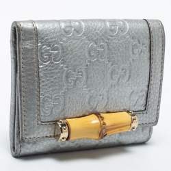 Gucci Silver Guccissima Leather Bamboo Bar Compact Wallet