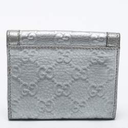 Gucci Silver Guccissima Leather Bamboo Bar Compact Wallet