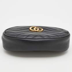 Pre Owned Gucci Black Matelassé Leather GG Marmont Belt Bag