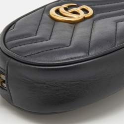 Pre Owned Gucci Black Matelassé Leather GG Marmont Belt Bag
