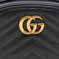 Pre Owned Gucci Black Matelassé Leather GG Marmont Belt Bag
