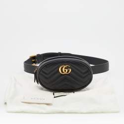 Pre Owned Gucci Black Matelassé Leather GG Marmont Belt Bag