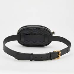Pre Owned Gucci Black Matelassé Leather GG Marmont Belt Bag