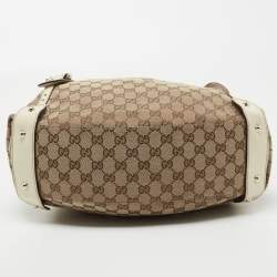 Pre Owned Gucci Beige/White GG Canvas and Leather Medium Pelham Shoulder Bag