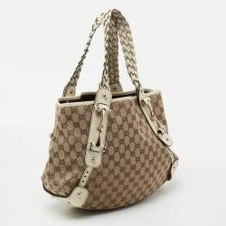 Pre Owned Gucci Beige/White GG Canvas and Leather Medium Pelham Shoulder Bag