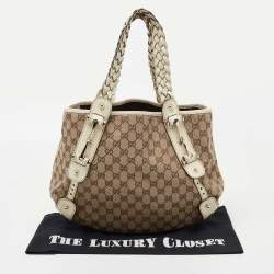 Pre Owned Gucci Beige/White GG Canvas and Leather Medium Pelham Shoulder Bag
